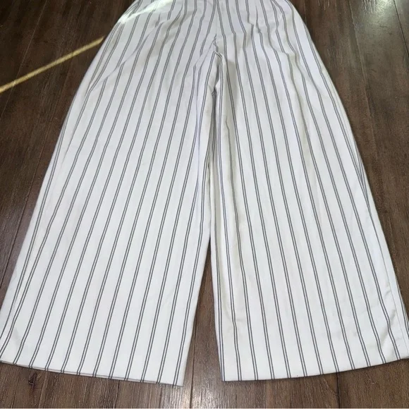 Free People Ultra High Rise Wide Leg Crop Pant White Striped Boho Pants Belted - Picture 11 of 11